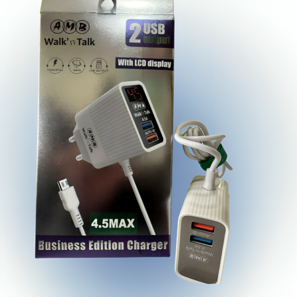 AMB Walk n Talk Dual USB Charger with LCD Display – 4.5A Fast Charging Adapter