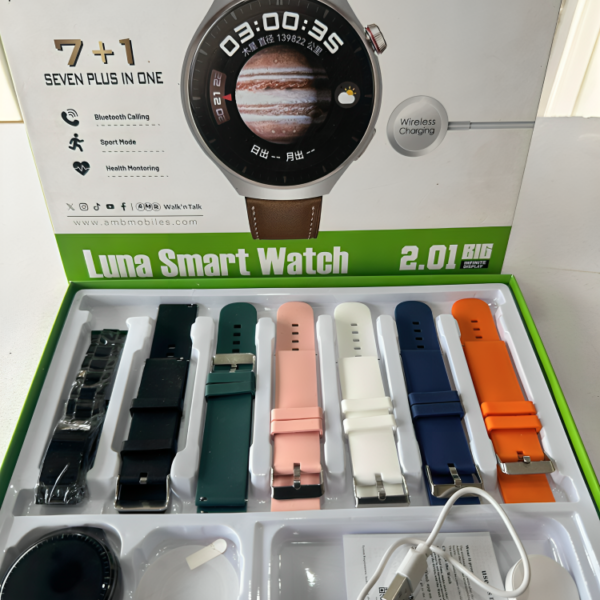 AMB Luna Smart Watch 2.01” Big Display with 7 Branded Straps – Stylish and Customizable