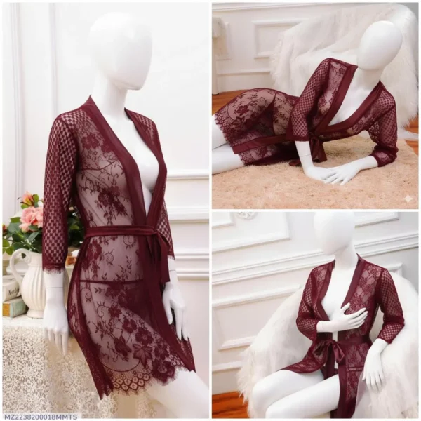 Maroon Lace Women's Night Suit Cotton V-Neck 1Pc